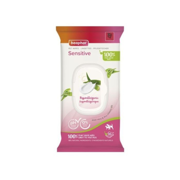 Beaphar Pet Wipes Sensitive Влажные салфетки для чувствительной кожи у собак и кошек, 30 шт