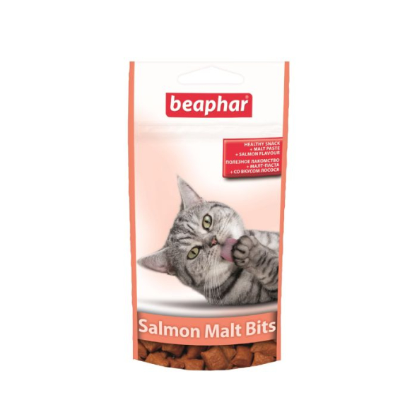 Beaphar Malt-Bits with Salmon Ласощі-подушечки з мальт-пастою для виведення шерсті у котів з лососем, 35 г