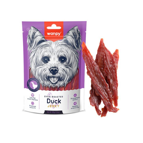 Wanpy Duck Jerky Смужки в’яленого качиного філе для собак, 100 г