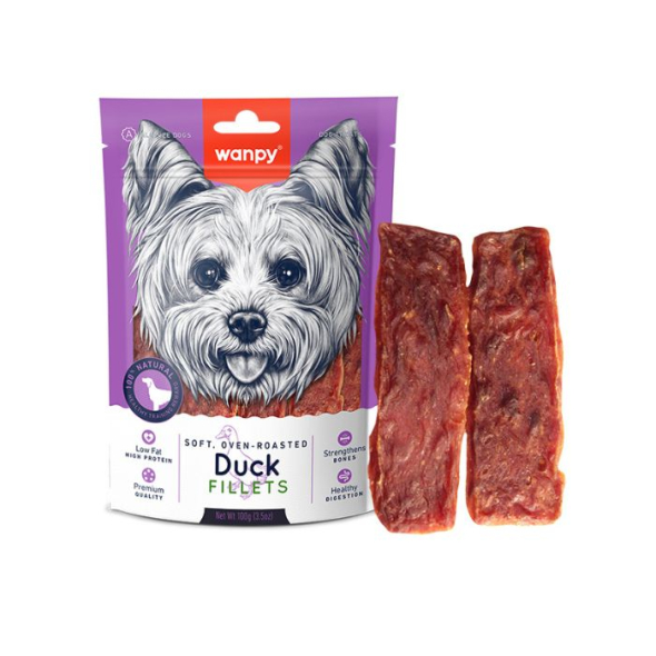 Wanpy Soft Duck Fillets Смужки м&#039;якого качиного філе для собак, 100 г