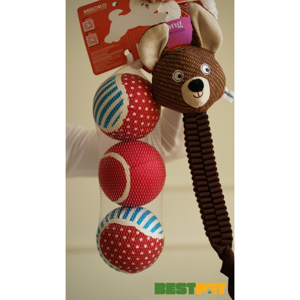 MISOKO Игрушка для собак теннисные мячи сине-красные 10 см, 3 шт - 2