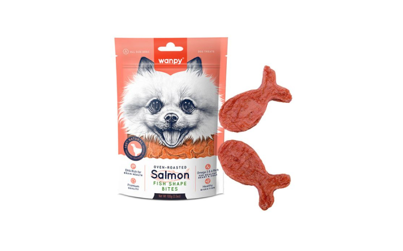 Wanpy Salmon Fish Shape Bites Рибки з лососем і куркою для собак, 100 г ...