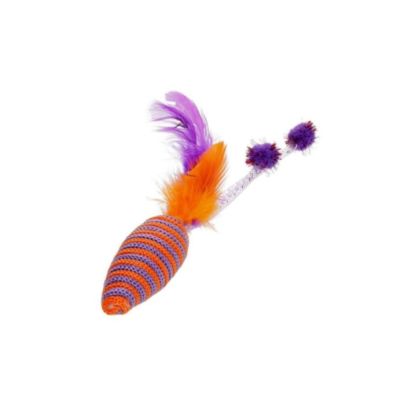 HIPPIE PET Іграшка для котів Мишка з пір&#039;ям фіолетова 16,5 см