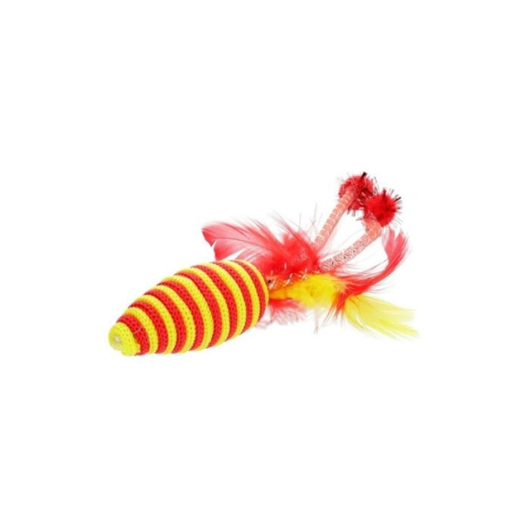 HIPPIE PET Іграшка для котів Мишка з пір&#039;ям червона 16,5 см