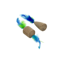 HIPPIE PET Набор картонных игрушек для котов с перьями синие 6-10 см, 2 шт