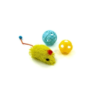 HIPPIE PET Набор игрушек для котов Мышка и два мячика, желтый и синий 3 шт