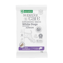 Nature's Protection Superior Care White Dogs Brain Development Беззернові ласощі для юніорів із білим забарвленням з лососем, 110 г