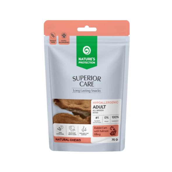 Nature's Protection Superior Care Rabbit Ears with Salmon Filling Лакомство для собак кроличьи ушки с начинкой из лосося, 75 г