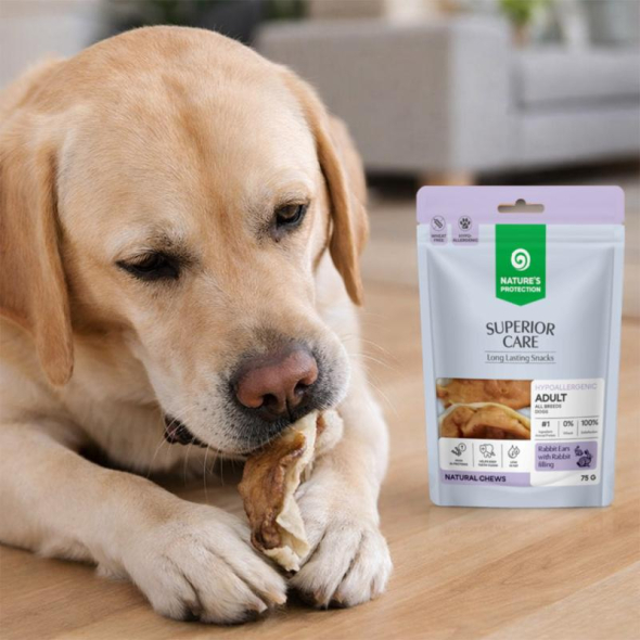 Nature's Protection Superior Care Rabbit Ears with Rabbit Filling Ласощі для собак кролячі вушка з начинкою з кролика, 75 г - 1