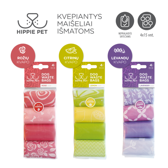 HIPPIE PET Пакеты для уборки животных, с ароматом лаванды, 4х15 шт. - 1