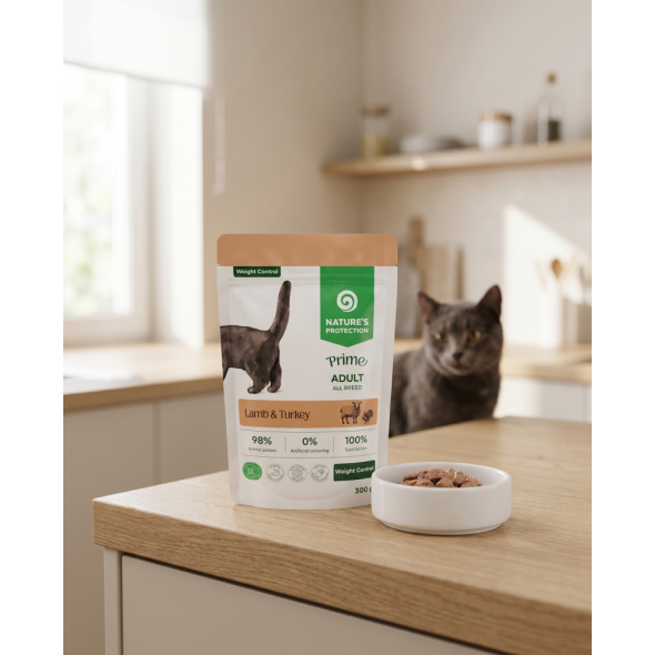 Nature's Protection Prime Weight Control Adult Cats Lamb and Turkey Вологий корм для котів для контролю ваги з ягням і індичкою, 300 г - 1