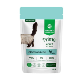 Nature's Protection Prime Adult Cats Skin&amp;Coat Chicken and White Fish Влажный корм для кошек для ухода за кожей и шерстью с курицей и белой рыбой, 85 г