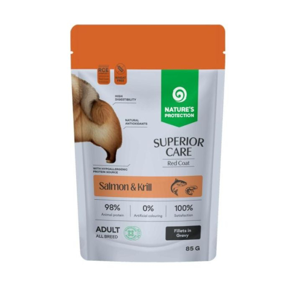 Nature's Protection Superior Care Red Coat Grain Free Adult Salmon and Krill Вологий корм для собак з рудим забарвленням з лососем і крилем, 85 г