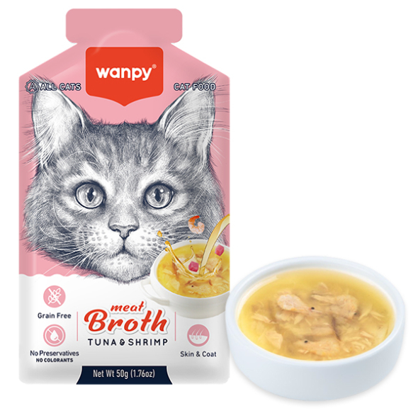 Wanpy Meat Broths Tuna &amp; Shrimp Суп с тунцом и креветками для котов, 50 г