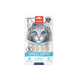 Wanpy Functional Creamy Treat Hairball Control Кремовое лакомство для котов с курятиной и треской для выведения комочков шерсти, 5 шт. х 14 г
