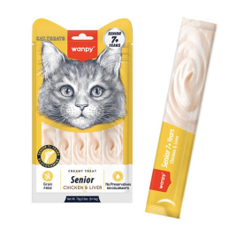 Wanpy Creamy Treats Senior Chicken &amp; Liver Кремовое лакомство с курицей и печенью для пожилых кошек, 5 шт. х 14 г