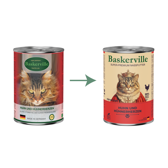 Baskerville Huhn und Huhnerherzen Вологий корм для котів м'ясо курки з сердечками, 400 г - 1