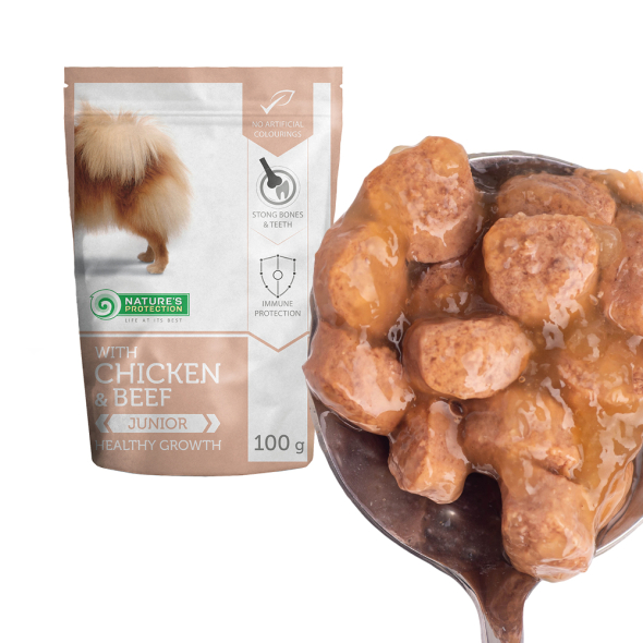 Nature's Protection Junior Small Breeds Healthy Growth Chicken &amp; Beef Влажный корм для молодых собак малых пород с курицей и говядиной, 100 г - 3