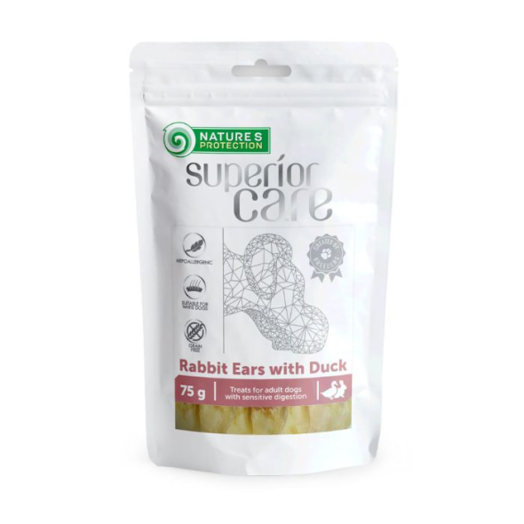 Ласощі для собак, кролячі вуха з качкою, Nature's Protection Superior Care Snacks For Dogs Rabbit Ears With Duck 75г