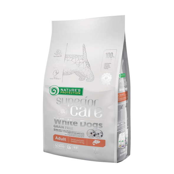 Nature's Protection Superior Care White Dogs Grain Free Salmon Adult Small Breeds Сухий беззерновий корм для дорослих собак малих порід з лососем, 17 кг (ПОШКОДЖЕНА УПАКОВКА)