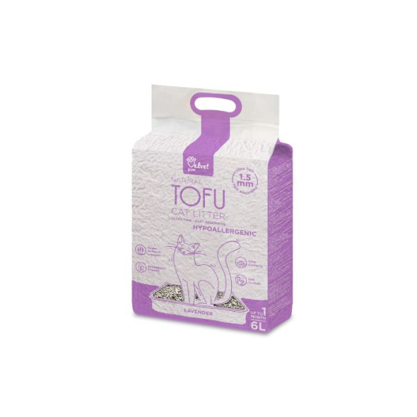 VELVET PAW TOFU Наполнитель туалетов для котов, склонных к аллергии, с экстрактом лаванды, 6 л/2,6 кг