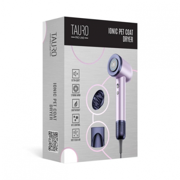 Tauro Pro Line ручний фен для сушіння шерсті домашніх тварин з технологією генерації негативних іонів з вилкою ЄС, темно-фіолетовий - 1