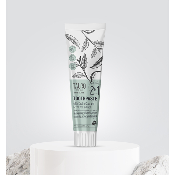 Антибактеріальна зубна паста Tauro Pro Line Pure Nature 2 в 1 з каоліном, цеолітом та екстрактом зеленого чаю для собак та котів, 100 мл - 1