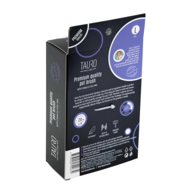 Tauro Pro Line Royal Щетка пластиковая тонкие и мягкие зубчики из нержавеющей стали 20 мм, фиолетовая, большая 17,5 x 10,6 x 6,2 см - 3