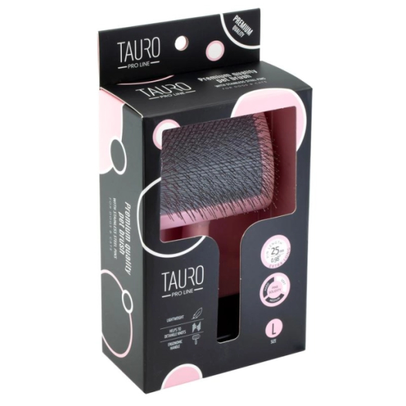 Tauro Pro Line Щітка, пластикова, тонкі та м&#039;які зубчики з нержавіючої сталі 25 мм, рожева, великий розмір 17,5 x 10,6 x 6,2 см - 2