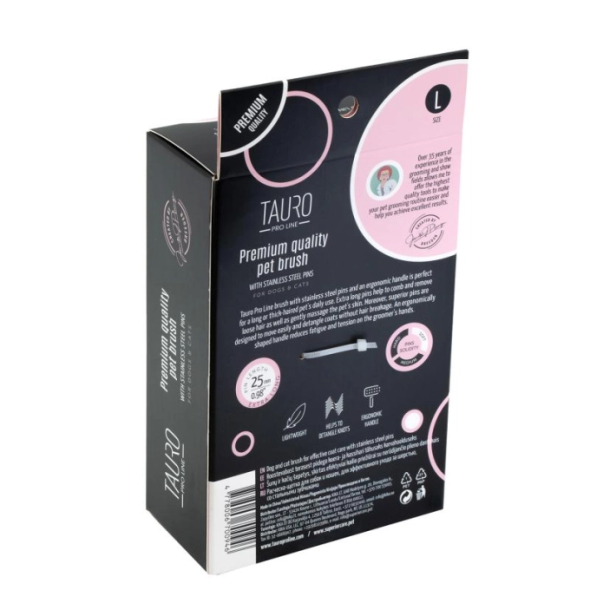 Tauro Pro Line Щітка, пластикова, тонкі та м&#039;які зубчики з нержавіючої сталі 25 мм, рожева, великий розмір 17,5 x 10,6 x 6,2 см - 3