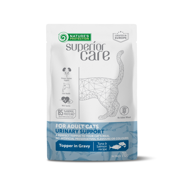 NATURE&#039;S PROTECTION SUPERIOR CARE Urinary Adult Cats All Breeds with Tuna and Salmon, вологий корм з тунцем та лососем для підтримки здорової сечовидільної системи дорослих котів усіх порід, 70 г у пакетику