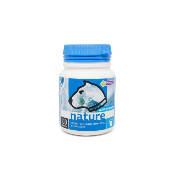 Vitomax Nature Полівітамінний комплекс зі смаком молока для цуценят, 100 таблеток